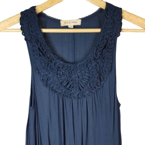 Black Swan Boho Eyelet Dress Blue Medium Ruffle Scoop Crochet Sleeveless Shift - Picture 2 of 6